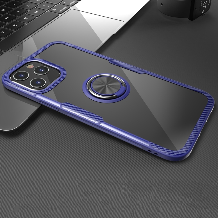 

For iPhone 12 / 12 Pro Shockproof Transparent TPU + Acrylic Protective Case with Ring Holder(Blue)