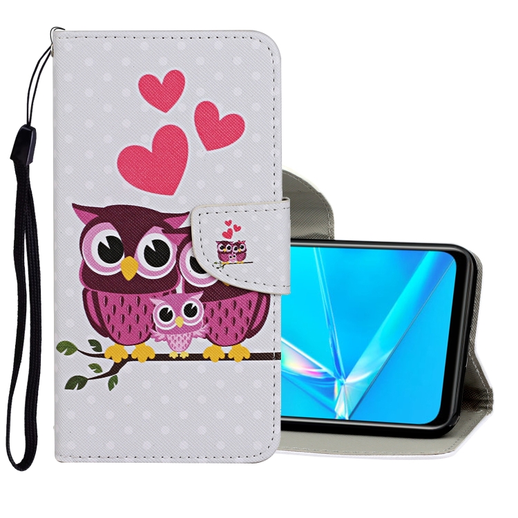 

For OPPO A12E Colored Drawing Pattern Horizontal Flip Leather Case with Holder & Card Slots & Wallet(Owl)