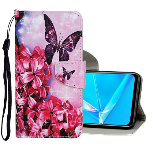 

For OPPO A9 (2020) Colored Drawing Pattern Horizontal Flip Leather Case with Holder & Card Slots & Wallet(Purple Butterfly)