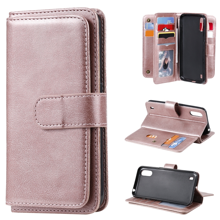 

For Samsung Galaxy A01 Multifunctional Magnetic Copper Buckle Horizontal Flip Solid Color Leather Case with 10 Card Slots & Wallet & Holder & Photo Frame(Rose Gold)