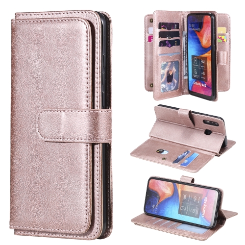 

For Samsung Galaxy A20 / A30 Multifunctional Magnetic Copper Buckle Horizontal Flip Solid Color Leather Case with 10 Card Slots & Wallet & Holder & Photo Frame(Rose Gold)
