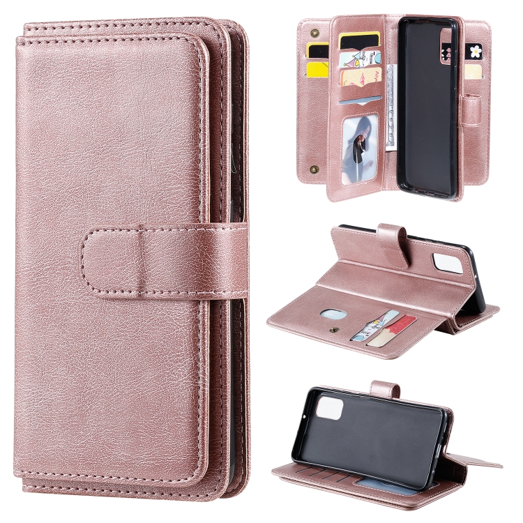

For Samsung Galaxy A41 Multifunctional Magnetic Copper Buckle Horizontal Flip Solid Color Leather Case with 10 Card Slots & Wallet & Holder & Photo Frame(Rose Gold)