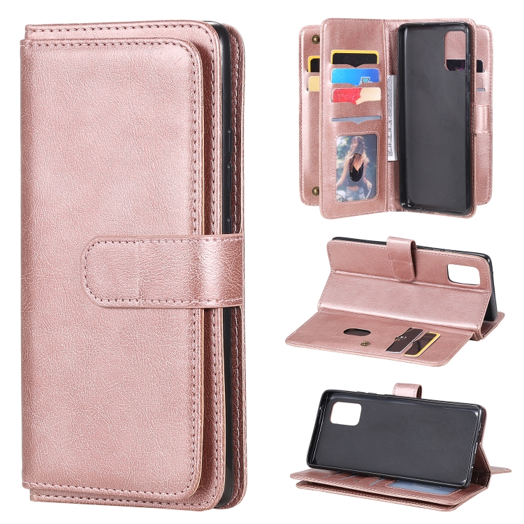 

For Samsung Galaxy A71 (5G) Multifunctional Magnetic Copper Buckle Horizontal Flip Solid Color Leather Case with 10 Card Slots & Wallet & Holder & Photo Frame(Rose Gold)