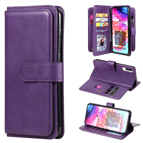 

For Samsung Galaxy A70 Multifunctional Magnetic Copper Buckle Horizontal Flip Solid Color Leather Case with 10 Card Slots & Wallet & Holder & Photo Frame(Purple)