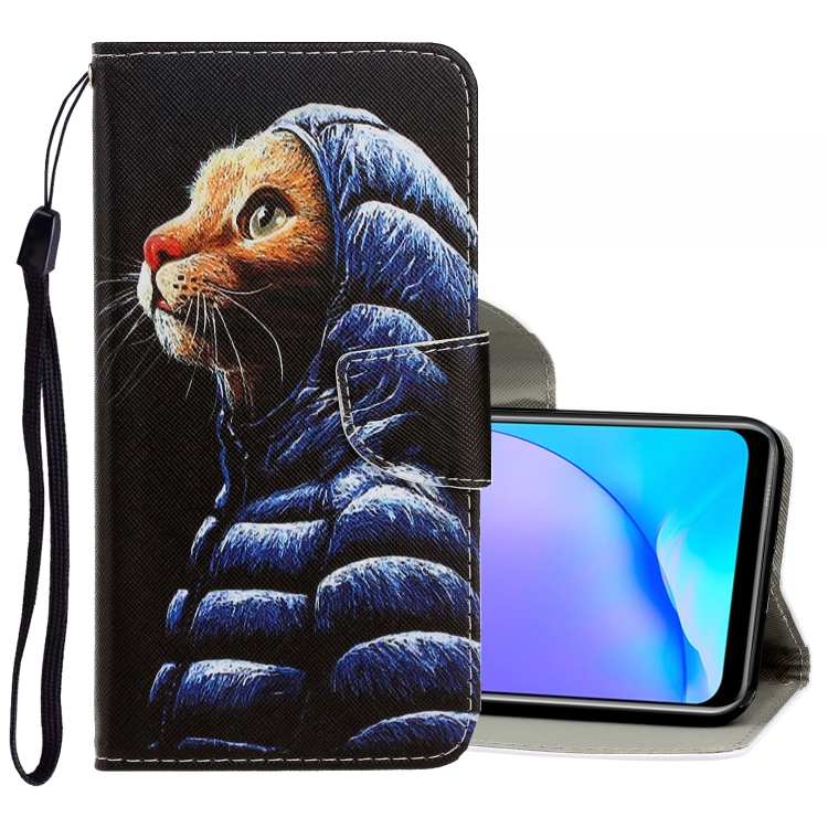 

For Vivo Y17 / Y12 / Y15 3D Colored Drawing Horizontal Flip PU Leather Case with Holder & Card Slots & Wallet(Down Jacket Cat)
