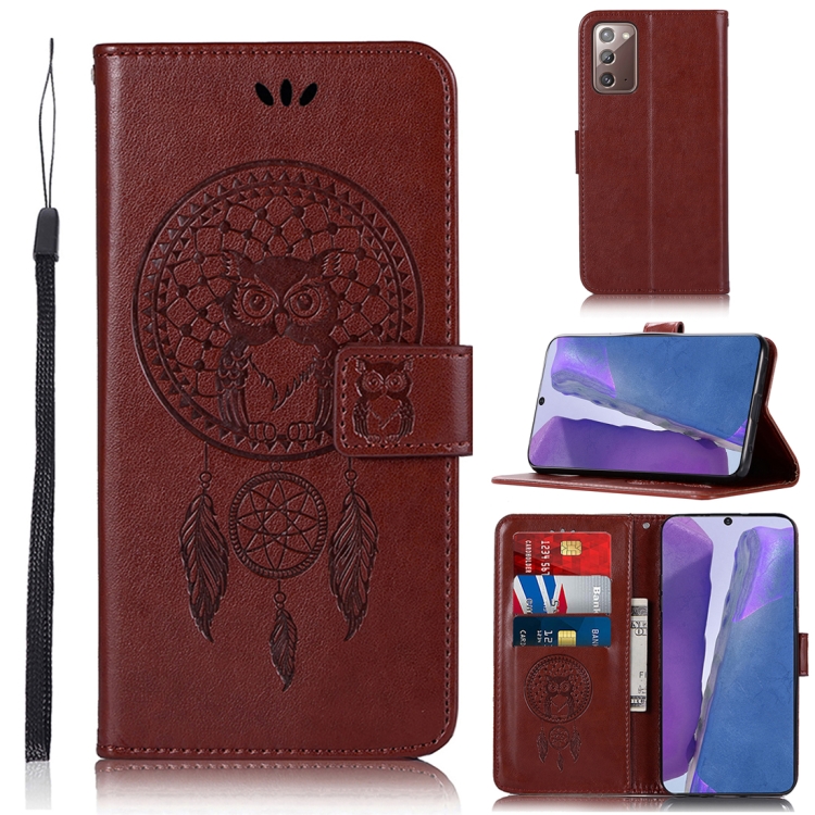 

For Samsung Galaxy Note 20 Wind Chime Owl Embossing Pattern Horizontal Flip Leather Case, with Holder & Card Slots & Wallet(Brown)
