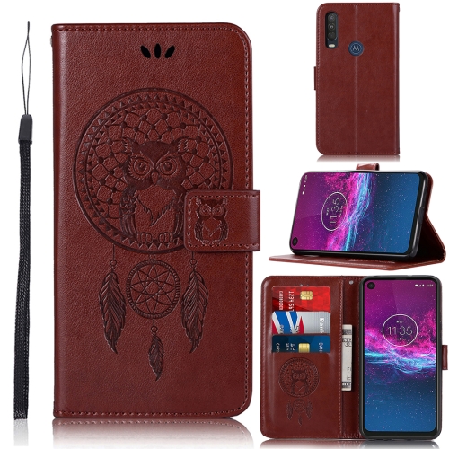 

For Motorola Moto P40 Power Wind Chime Owl Embossing Pattern Horizontal Flip Leather Case, with Holder & Card Slots & Wallet(Brown)