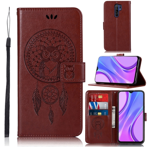 

For Xiaomi Redmi 9 Wind Chime Owl Embossing Pattern Horizontal Flip Leather Case, with Holder & Card Slots & Wallet(Brown)