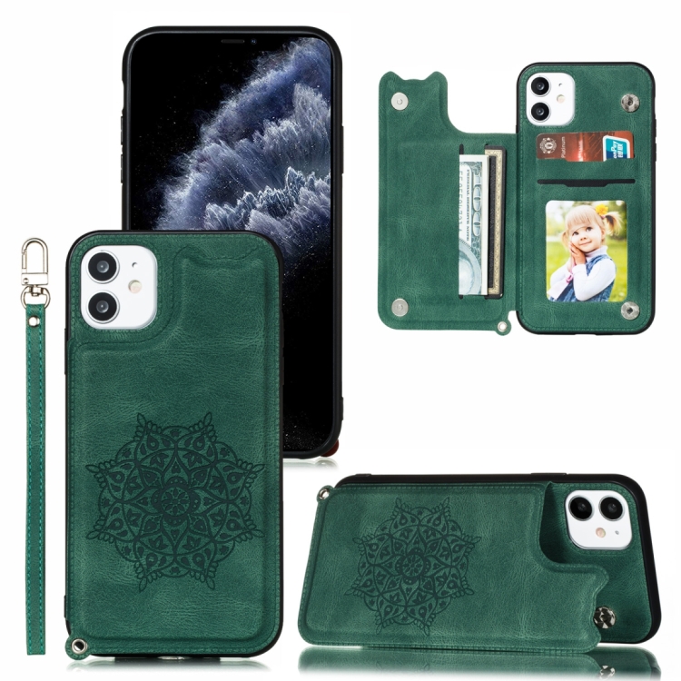 

For iPhone 11 Pro Mandala Embossed PU + TPU Case with Holder & Card Slots & Photo Frame & Hand Strap(Green)