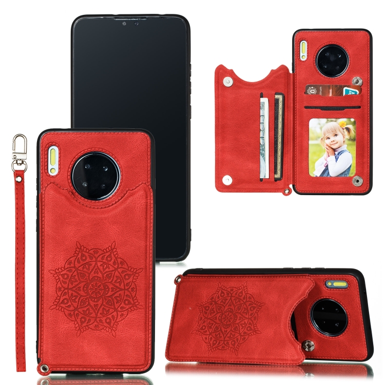 

For Huawei Mate 30 Pro Mandala Embossed PU + TPU Case with Holder & Card Slots & Photo Frame & Strap(Red)