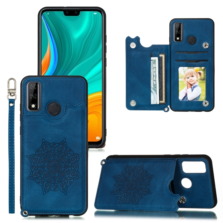 

For Huawei P smart 2020 Mandala Embossed PU + TPU Case with Holder & Card Slots & Photo Frame & Strap(Blue)