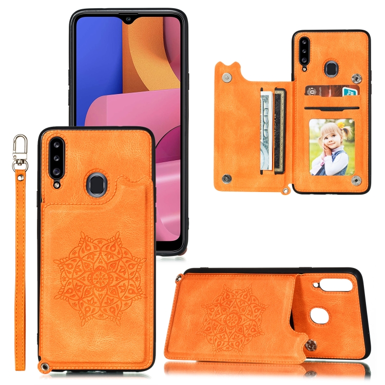 

For Xiaomi Redmi Note 7 Mandala Embossed PU + TPU Case with Holder & Card Slots & Photo Frame & Strap(Yellow)