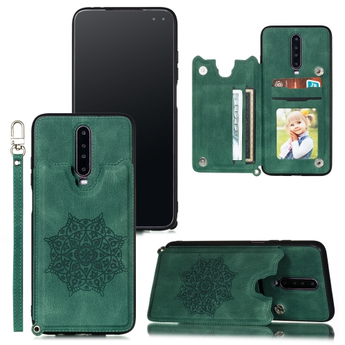 

For Xiaomi Redmi K30 Mandala Embossed PU + TPU Case with Holder & Card Slots & Photo Frame & Strap(Green)