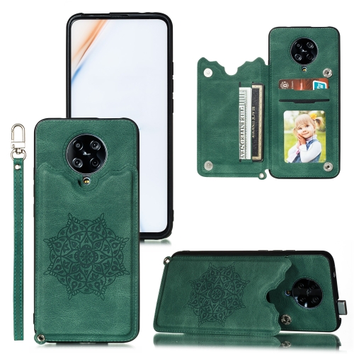 

For Xiaomi Redmi K30 Pro Mandala Embossed PU + TPU Case with Holder & Card Slots & Photo Frame & Strap(Green)