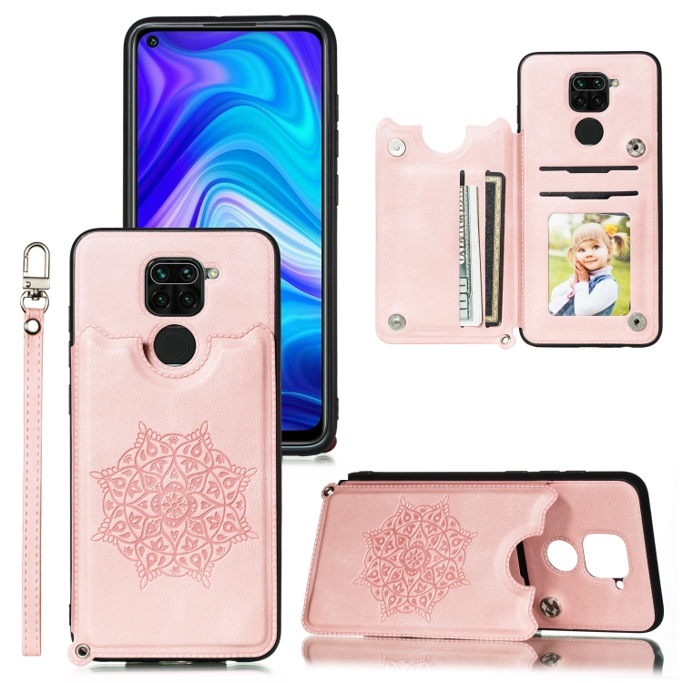 Sunsky Para Xiaomi Redmi Note 9 Mandala Funda Pu Tpu En Relieve Con Soporte Y Ranuras Para Tarjetas Y Marco De Fotos Y Correa Oro Rosa