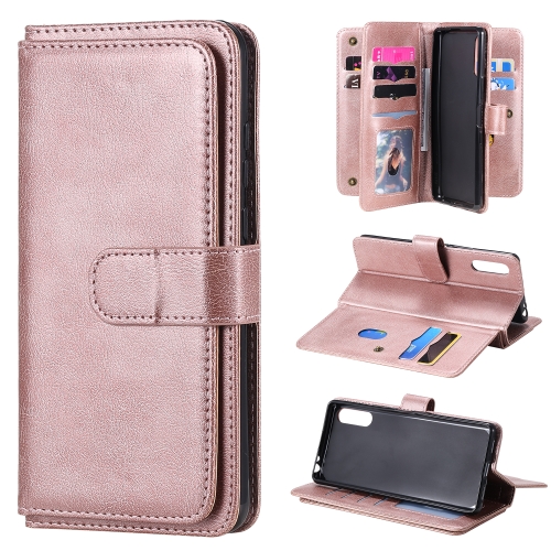 

For Sony Xperia L4 Multifunctional Magnetic Copper Buckle Horizontal Flip Solid Color Leather Case with 10 Card Slots & Wallet & Holder & Photo Frame(Rose Gold)