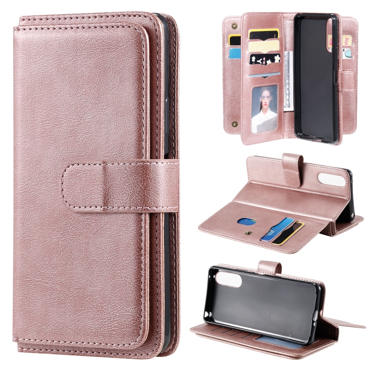 

For Sony Xpeira 10 II Multifunctional Magnetic Copper Buckle Horizontal Flip Solid Color Leather Case with 10 Card Slots & Wallet & Holder & Photo Frame(Rose Gold)
