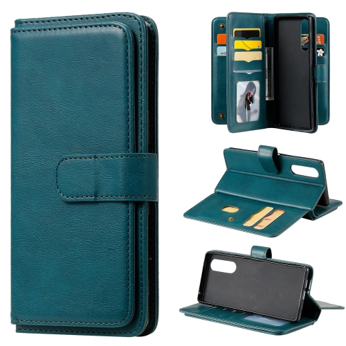 

For Sony Xpeira 5 Multifunctional Magnetic Copper Buckle Horizontal Flip Solid Color Leather Case with 10 Card Slots & Wallet & Holder & Photo Frame(Dark Green)