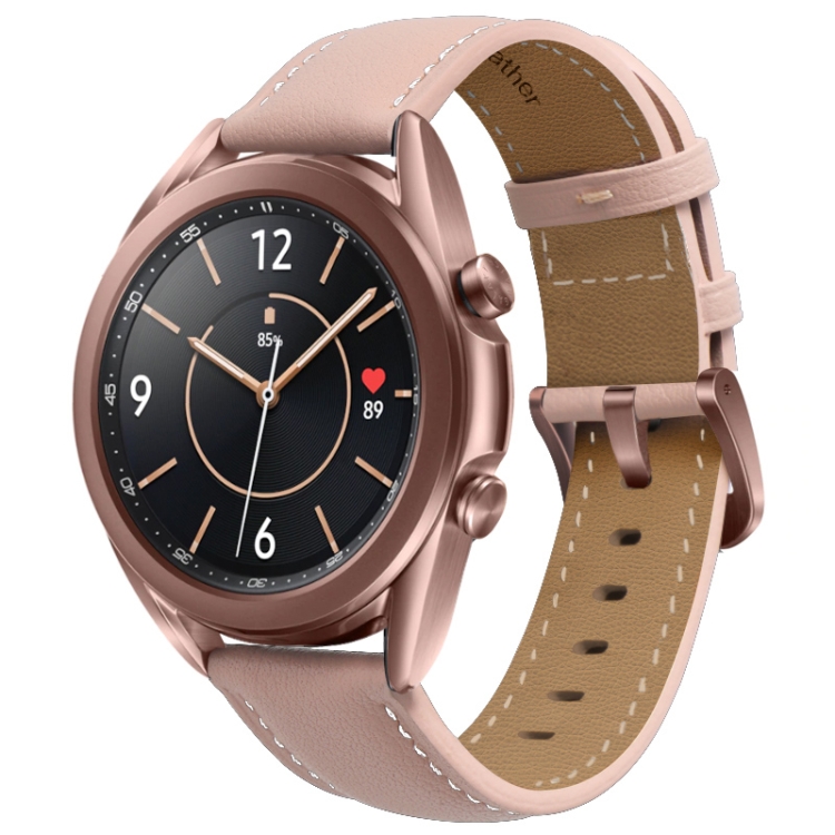 

For Samsung Galaxy Watch3 45mm Leather Silver Buckle Replacement Strap Watchband(Pink)