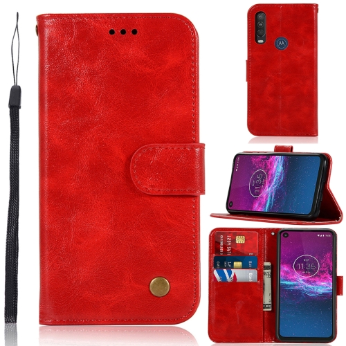 

For Motorola Moto P40 Power Copper Buckle Retro Crazy Horse Texture Horizontal Flip Leather Case with Holder & Card Slots & Wallet(Red)