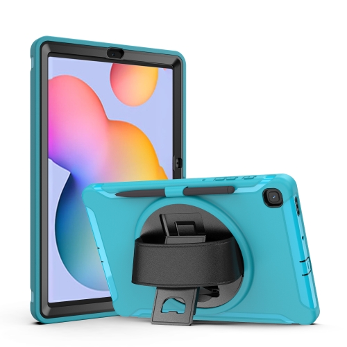 

For Samsung Galaxy Tab S6 Lite 360 Degree Rotation PC+TPU Protective Cover with Holder & Hand Strap & Pen Slot(Light Blue)