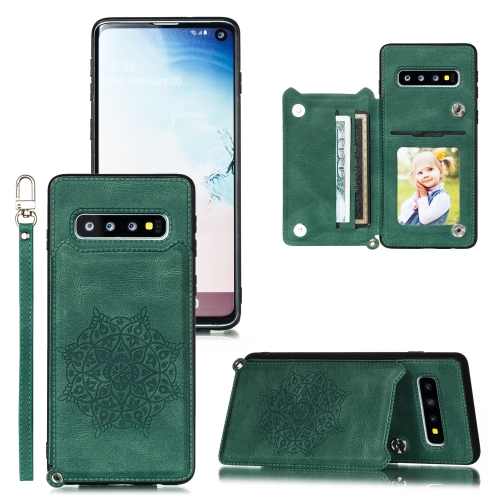 

For Samsung Galaxy S10e Mandala Embossed PU + TPU Case with Holder & Card Slots & Photo Frame & Strap(Green)