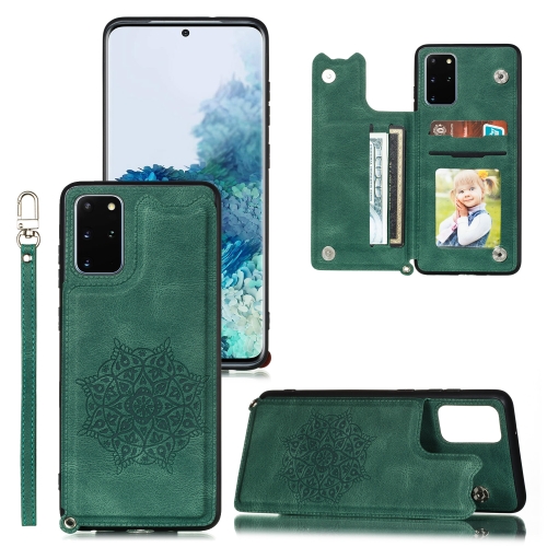 

For Samsung Galaxy S20 Mandala Embossed PU + TPU Case with Holder & Card Slots & Photo Frame & Strap(Green)