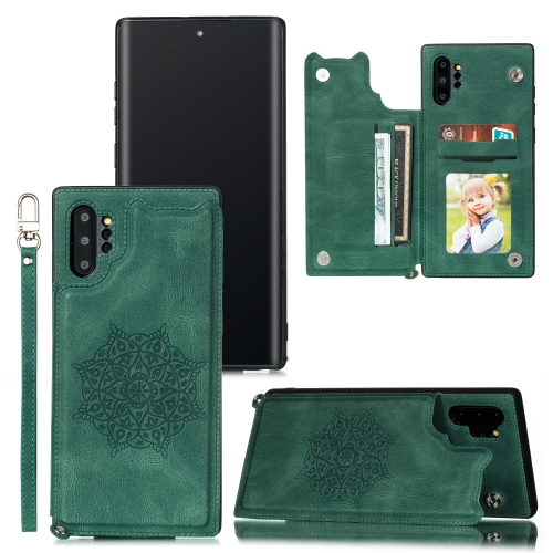 

For Samsung Galaxy Note 10 Plus Mandala Embossed PU + TPU Case with Holder & Card Slots & Photo Frame & Strap(Green)