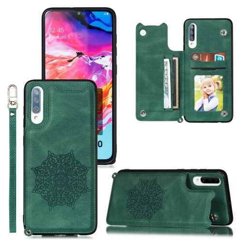 

For Samsung Galaxy A70 Mandala Embossed PU + TPU Case with Holder & Card Slots & Photo Frame & Strap(Green)