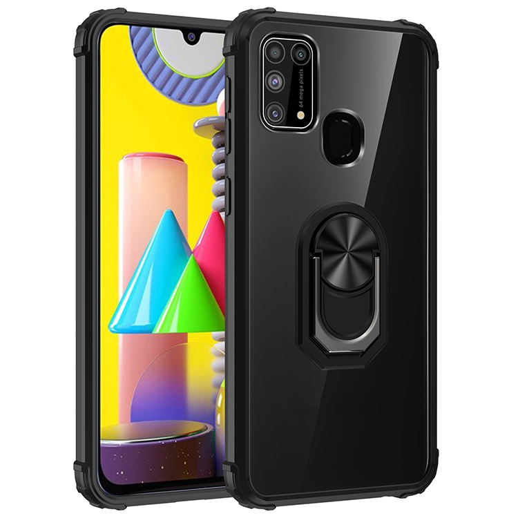 

For Samsung Galaxy M31 Shockproof Transparent TPU + Acrylic Protective Case with Ring Holder(Black)
