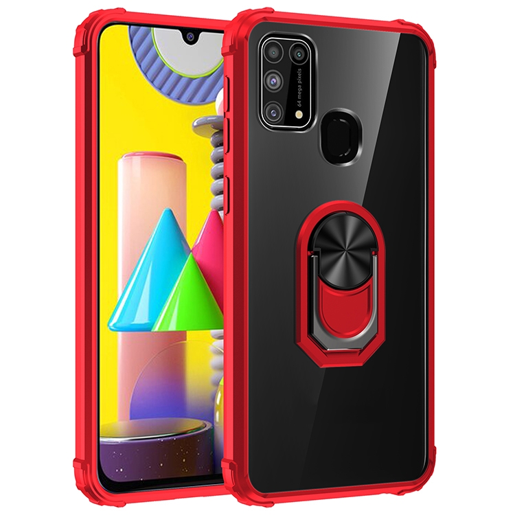 

For Samsung Galaxy M31 Shockproof Transparent TPU + Acrylic Protective Case with Ring Holder(Red)