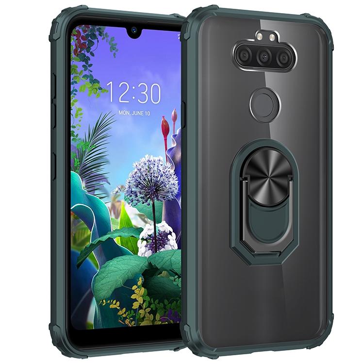 

For LG Aristo 5 Shockproof Transparent TPU + Acrylic Protective Case with Ring Holder(Dark Green)