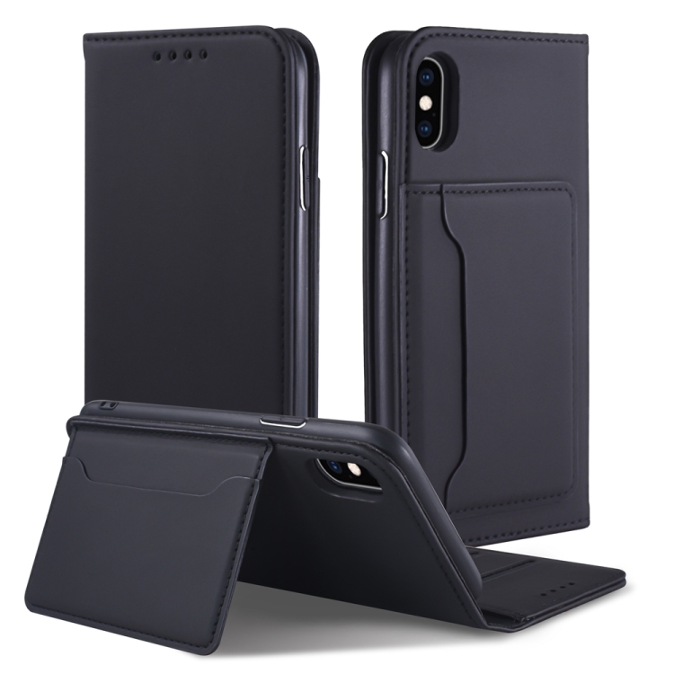 

For iPhone XS / X Strong Magnetism Shockproof Horizontal Flip Liquid Feel Leather Case with Holder & Card Slots & Wallet(Black)