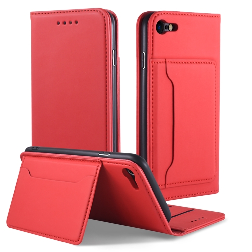 

For iPhone SE(2020) / 8 / 7 Strong Magnetism Shockproof Horizontal Flip Liquid Feel Leather Case with Holder & Card Slots & Wallet(Red)