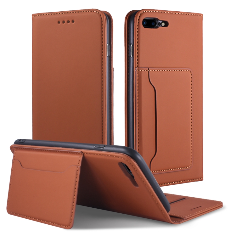 

For iPhone 8 Plus / 7 Plus Strong Magnetism Shockproof Horizontal Flip Liquid Feel Leather Case with Holder & Card Slots & Wallet(Brown)