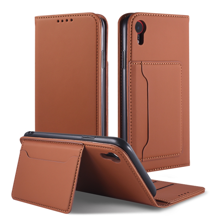

For iPhone XR Strong Magnetism Shockproof Horizontal Flip Liquid Feel Leather Case with Holder & Card Slots & Wallet(Brown)