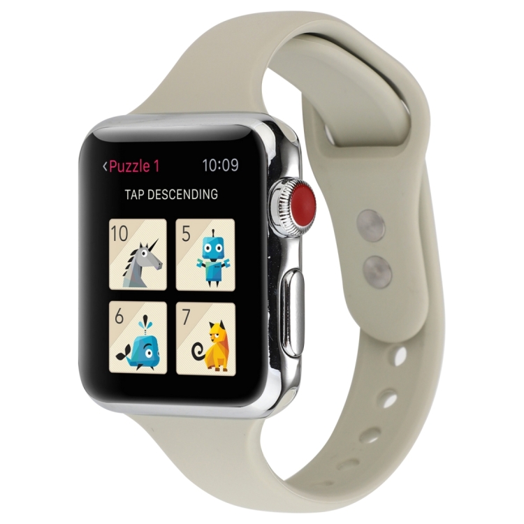 

For Apple Watch 5 & 4 44mm / 3 & 2 & 1 42mm Thin Silicone Double Buckle Replacement Wrist Strap(Retro White)