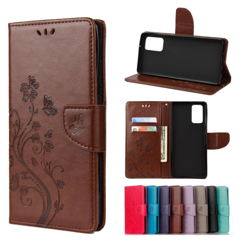 

For Samsung Galaxy Note20 Butterfly Flower Embossing Horizontal Flip Leather Case with Holder & Card Slots & Wallet(Brown)