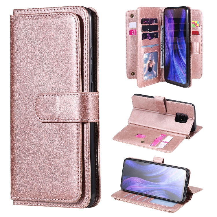 

For Xiaomi Redmi 10X 5G / Redmi 10X Pro 5G Multifunctional Magnetic Copper Buckle Horizontal Flip Solid Color Leather Case with 10 Card Slots & Wallet & Holder & Photo Frame(Rose Gold)
