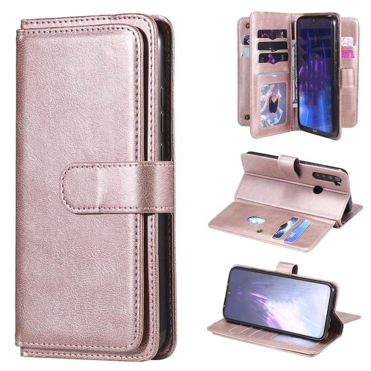 

For Xiaomi Redmi Note 8 Multifunctional Magnetic Copper Buckle Horizontal Flip Solid Color Leather Case with 10 Card Slots & Wallet & Holder & Photo Frame(Rose Gold)
