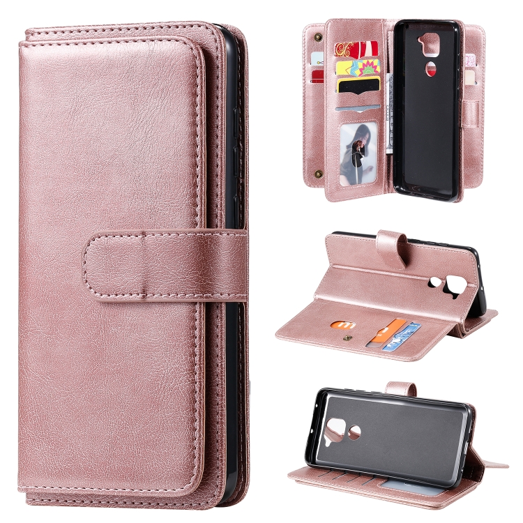 

For Xiaomi Redmi Note 9 Multifunctional Magnetic Copper Buckle Horizontal Flip Solid Color Leather Case with 10 Card Slots & Wallet & Holder & Photo Frame(Rose Gold)