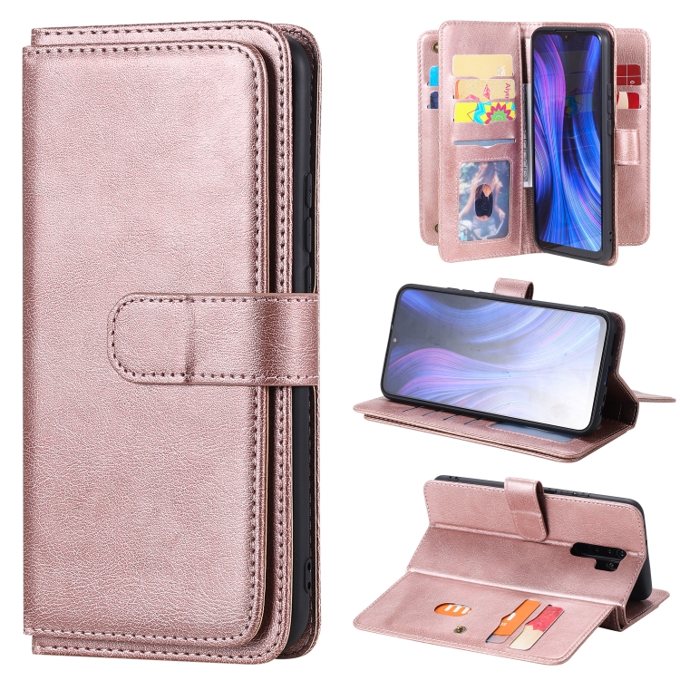 

For Xiaomi Redmi 9 Multifunctional Magnetic Copper Buckle Horizontal Flip Solid Color Leather Case with 10 Card Slots & Wallet & Holder & Photo Frame(Rose Gold)