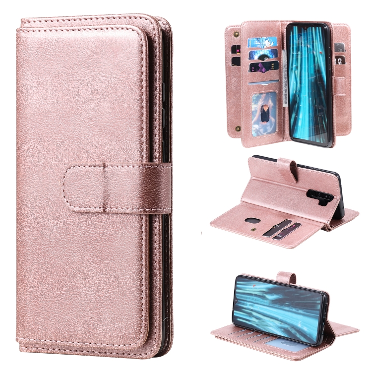 

For Xiaomi Redmi Note 8 Pro Multifunctional Magnetic Copper Buckle Horizontal Flip Solid Color Leather Case with 10 Card Slots & Wallet & Holder & Photo Frame(Rose Gold)