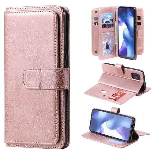 

For Xiaomi Mi 10 Lite Multifunctional Magnetic Copper Buckle Horizontal Flip Solid Color Leather Case with 10 Card Slots & Wallet & Holder & Photo Frame(Rose Gold)