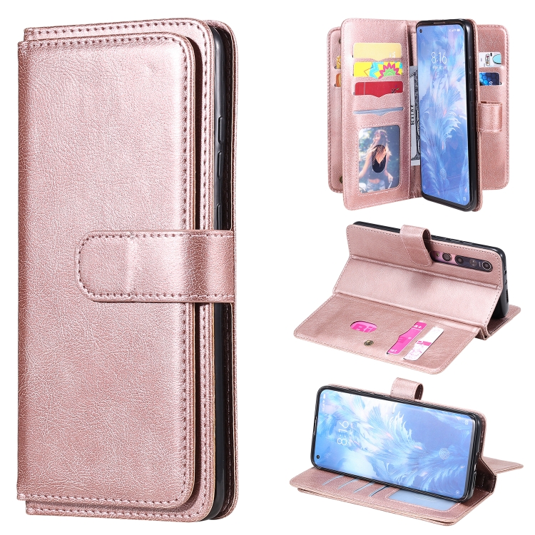 

For Xiaomi Mi 10 / 10 Pro Multifunctional Magnetic Copper Buckle Horizontal Flip Solid Color Leather Case with 10 Card Slots & Wallet & Holder & Photo Frame(Rose Gold)