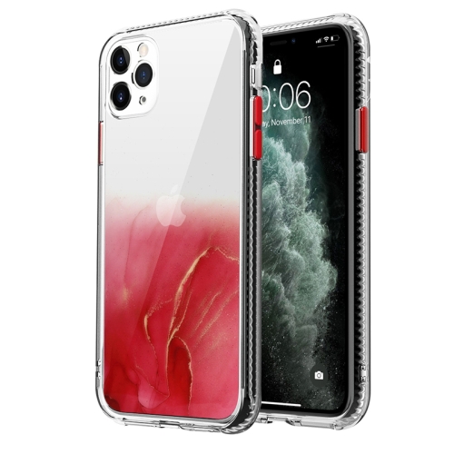 

For iPhone 11 Pro Marble Pattern Glittery Powder Shockproof TPU + Acrylic Protective Case with Detachable Buttons(Red)