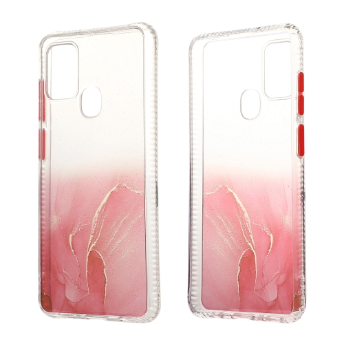 

For Samsung Galaxy A21s Marble Pattern Glittery Powder Shockproof TPU + Acrylic Protective Case with Detachable Buttons(Red)