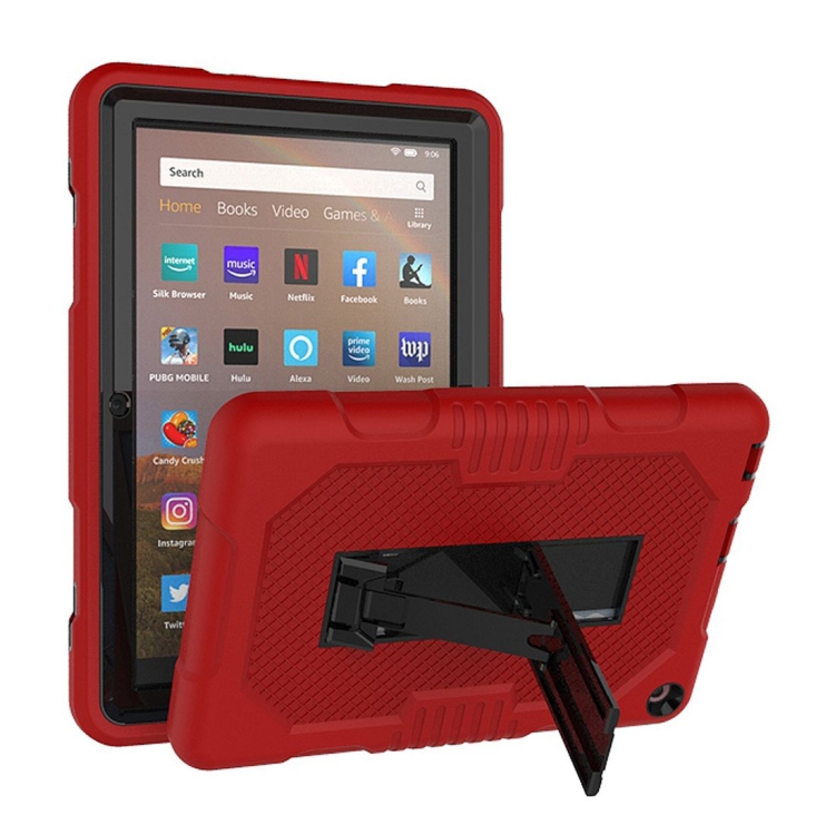 

For Amazon Kindle Fire HD 8 (2020) B2 Contrast Color Silicone + PC Protective Case with Holder(Red+Black)