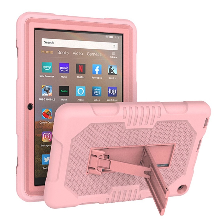 

For Amazon Kindle Fire HD 8 (2020) Contrast Color Silicone + PC Protective Case with Holder(Rose Gold)