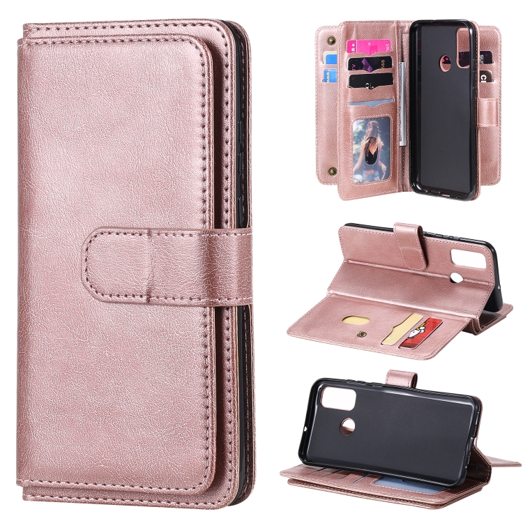 

For Huawei P Smart(2020) Multifunctional Magnetic Copper Buckle Horizontal Flip Solid Color Leather Case with 10 Card Slots & Wallet & Holder & Photo Frame(Rose Gold)